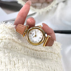 Women's Mother-of-Pearl Small Round Leather-Strap Quartz Watch