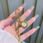 Women's French Braided Mother-of-Pearl Oval Skeleton Gold Bracelet Watch