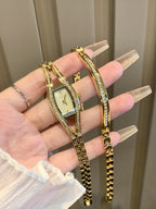 Women's Full Rhinestone Chain Quartz Watch with Matching Bracelet Set