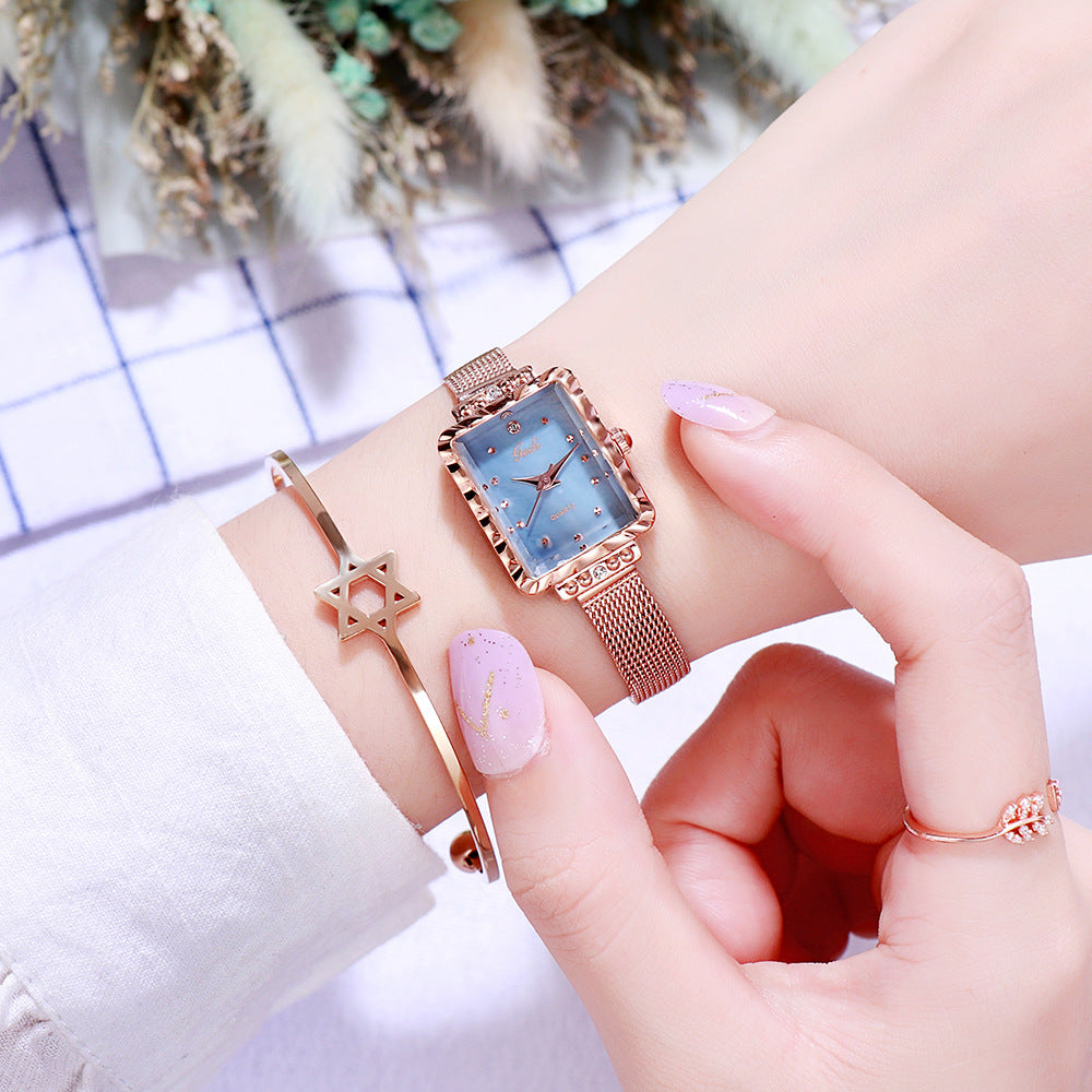 GESMART Women's Square Green Dial Mesh Bracelet Quartz Watch Rhinestone Vintage Luxury Style
