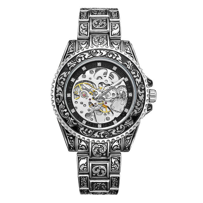 GESMART Men's New Skeleton Engraved Automatic Mechanical Watch European American Vintage Style