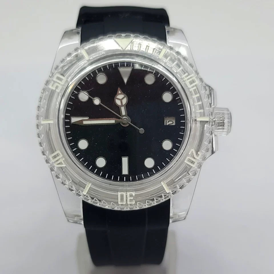 Automatic Watch 40mm Transparent Case Acrylic Crystal Luminous 8215 Movement