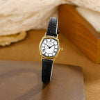 Women's Vintage Tonneau Leather-Strap Quartz Watch