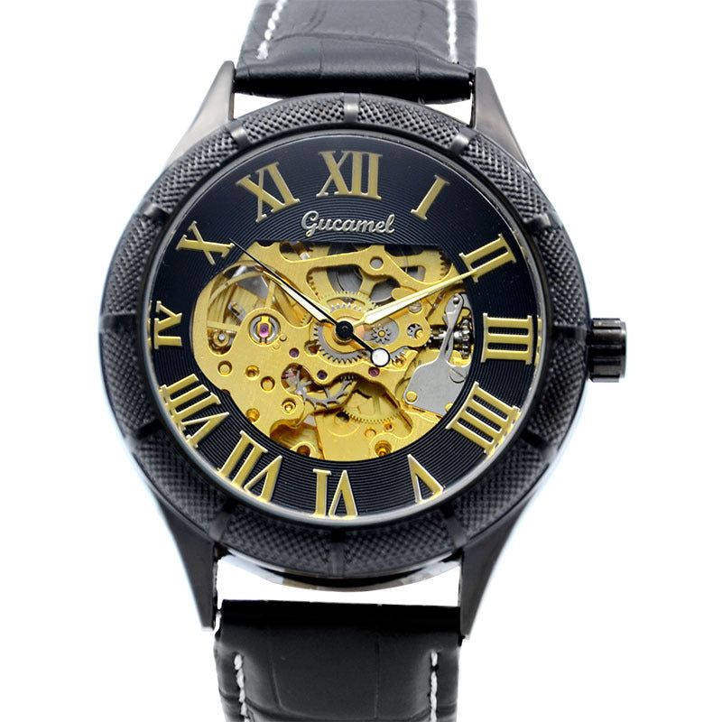 GESMART Men's Automatic Mechanical Watch Roman Numerals Luminous Skeleton Exhibition Case Back