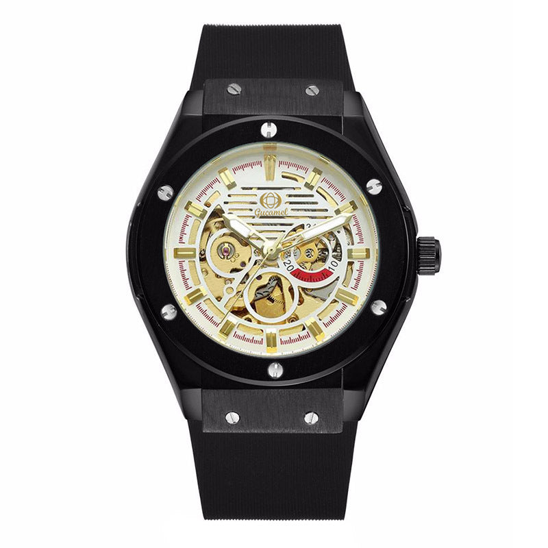GESMART Men's 2023 New Skeleton Automatic Mechanical Watch Silicone Band Business Trendy