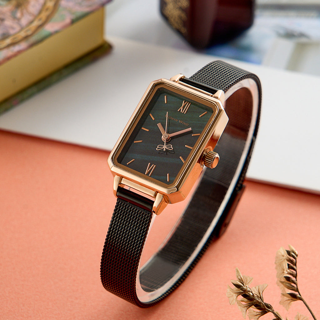 Women's Green Square Watch with Steel Band