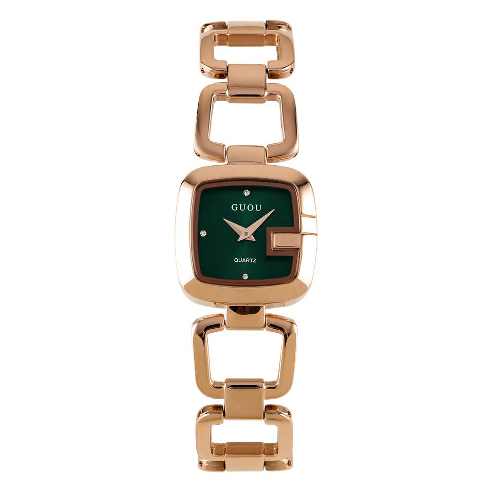 Women's Small Square Steel-Band Rhinestone Bracelet Quartz Watch