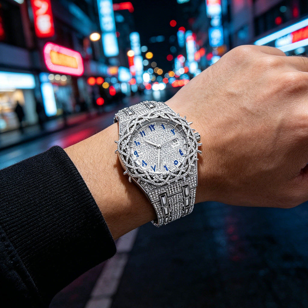 Men's Full-Rhinestone Hip-Hop Large-Dial Waterproof Watch