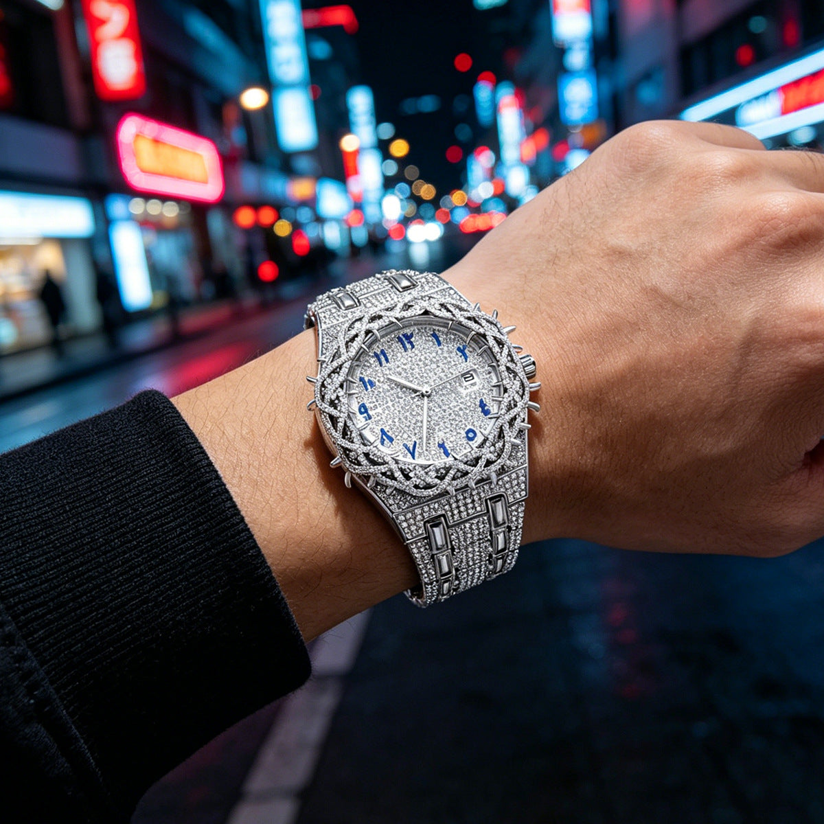 Men's Full-Rhinestone Hip-Hop Large-Dial Waterproof Watch