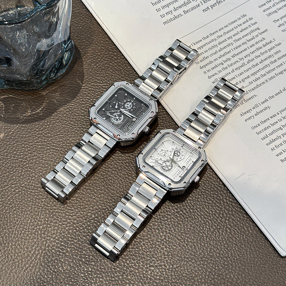Unisex Couple Square Dial Watch with Steel Bracelet
