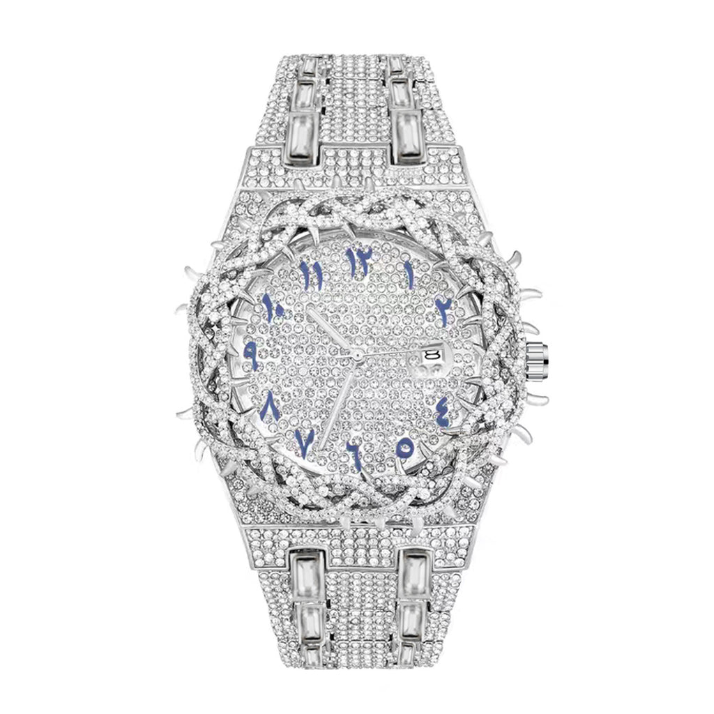 Men's Full-Rhinestone Hip-Hop Large-Dial Waterproof Watch