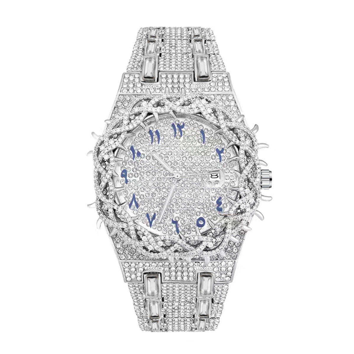 Men's Full-Rhinestone Hip-Hop Large-Dial Waterproof Watch