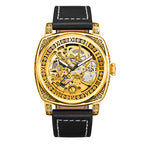 GESMART Men's Retro Engraved Skeleton Mechanical Watch Genuine Leather Water Resistant European Style