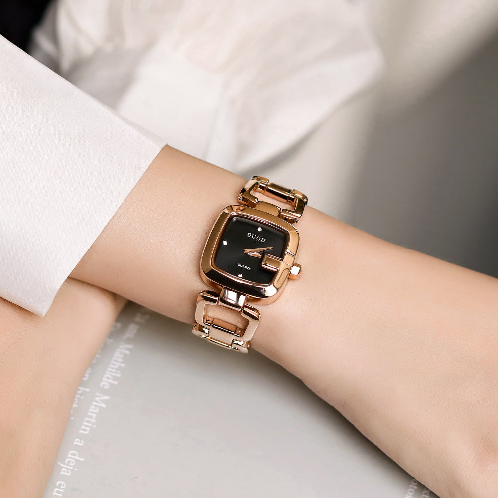 Women's Small Square Steel-Band Rhinestone Bracelet Quartz Watch
