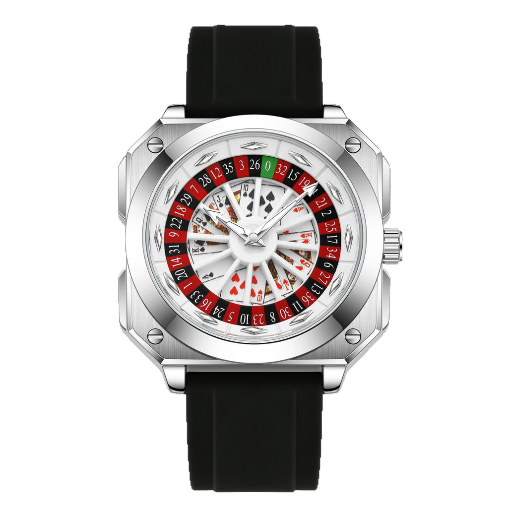 GESMART Men's Caishen Fortune Wheel Quartz Watch Creative Turning Disc Leather Band Luminous Water Resistant