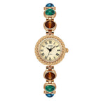 Women's Vintage Turquoise Gold-Bead Bracelet Quartz Watch