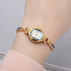 HAIDA Ladies Manual Wind Mechanical Watch Gold-Plated Blue Glass Crystal Fashion