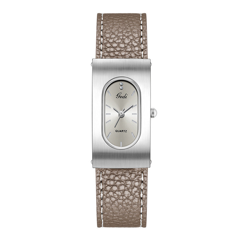 GESMART Women's Retro Square Oval Quartz Watch Leather Band Niche Minimalist Commuter