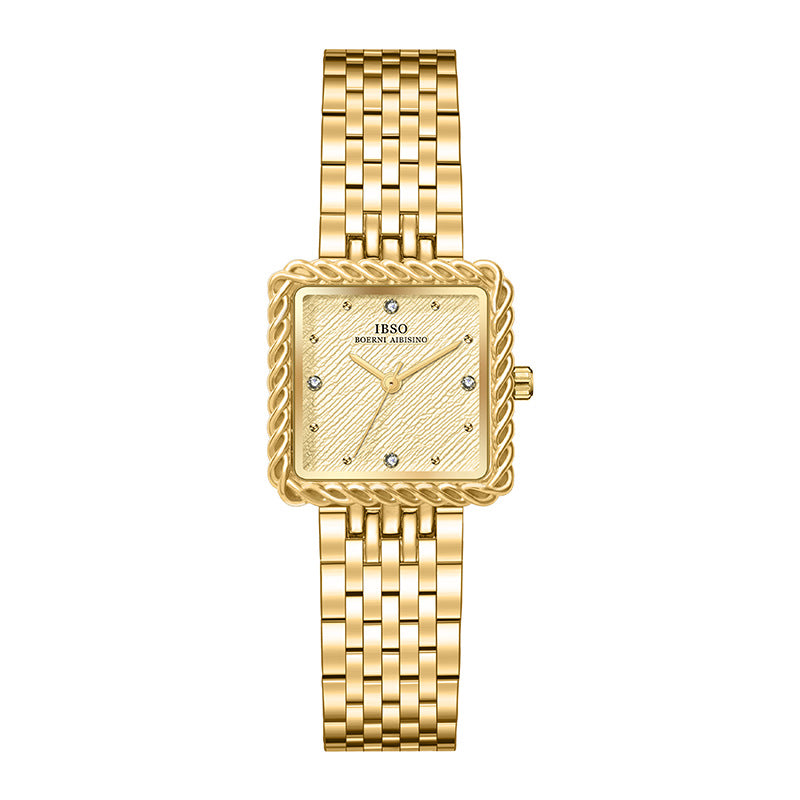 Women's Square Gold-Tone Vintage Steel-Band Quartz Watch