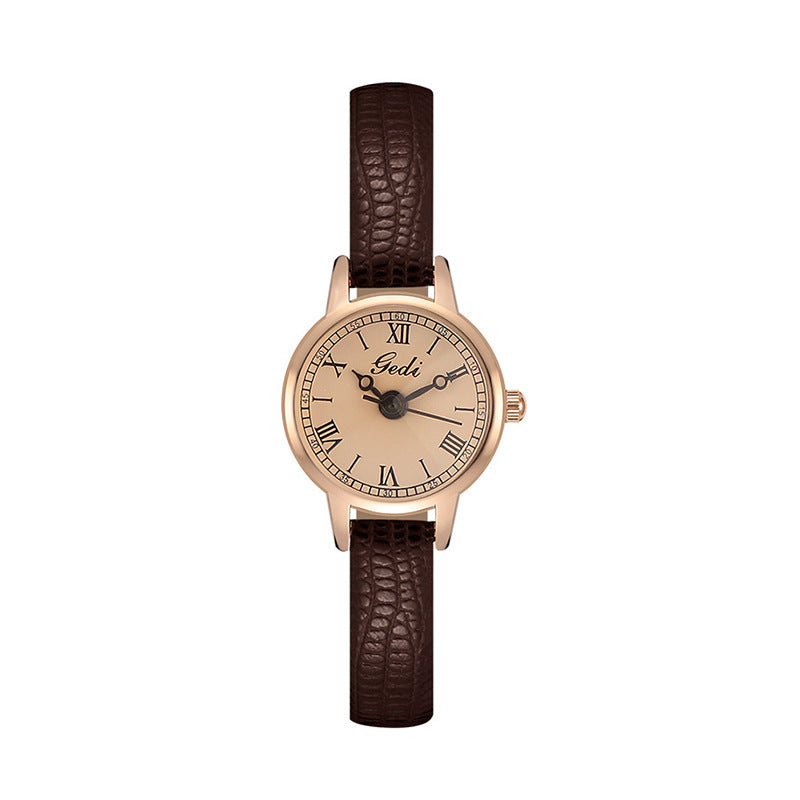 GESMART 2023 New Ladies Vintage Roman Numeral Dial Leather Band Small Watch Retro Women's Quartz Wristwatch