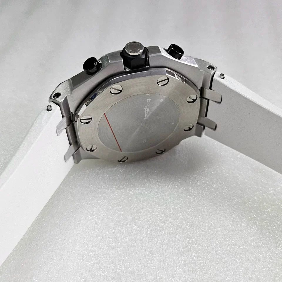 Men's 42mm Watch Dual Crown Steel Case Rubber Strap VK64 Movement