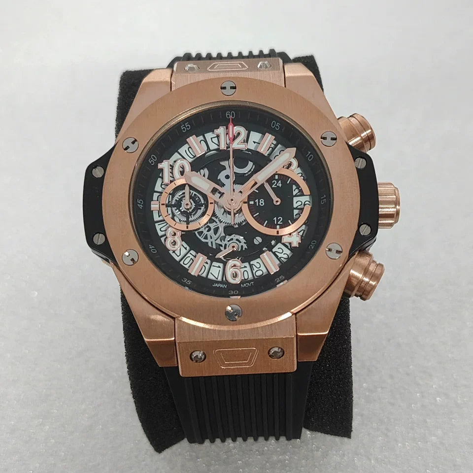 No Logo 42.5mm Quartz Watch Stainless Steel Case Rubber Strap VK63 Movement