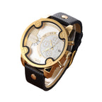 Men's Large-Dial Calendar Leather-Strap Quartz Watch