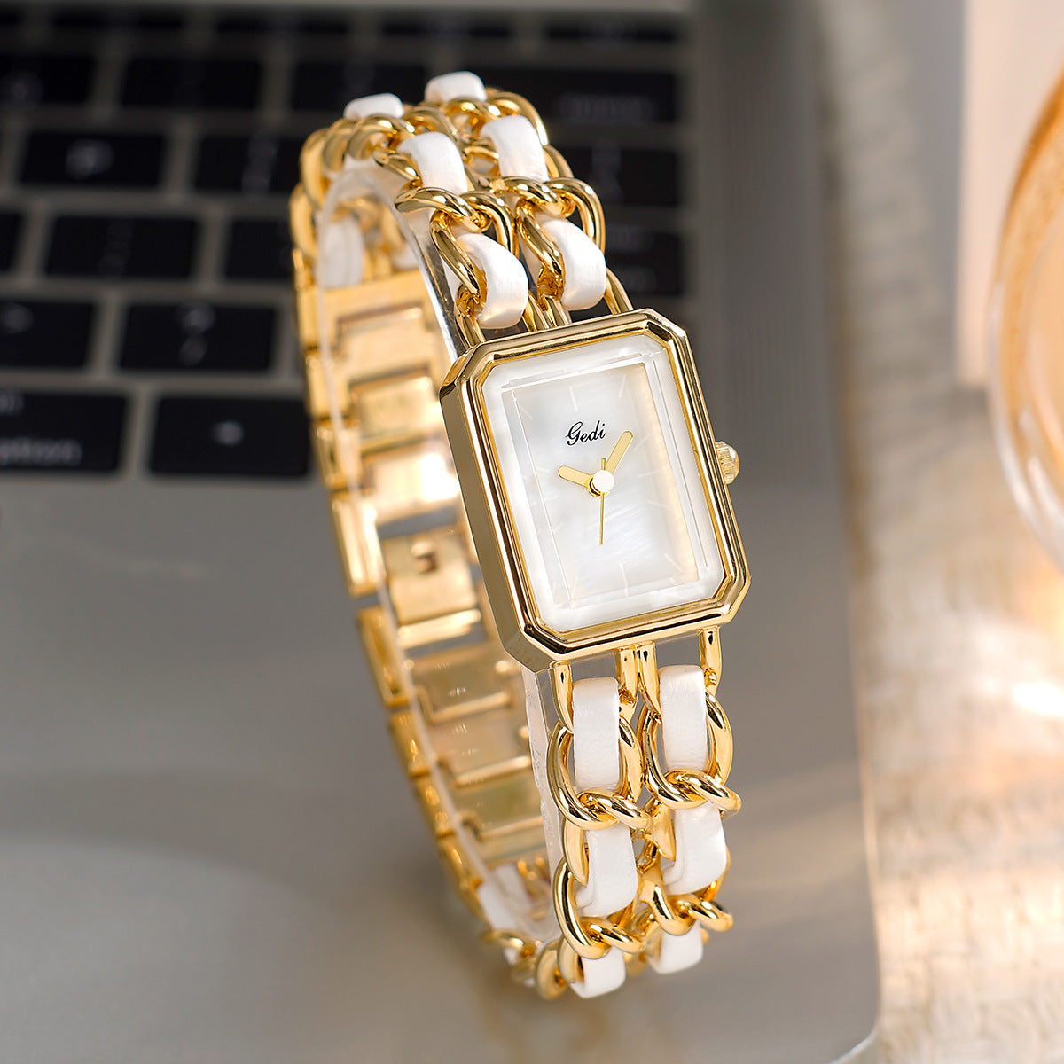 Women's Green Square Watch with Mesh Bracelet