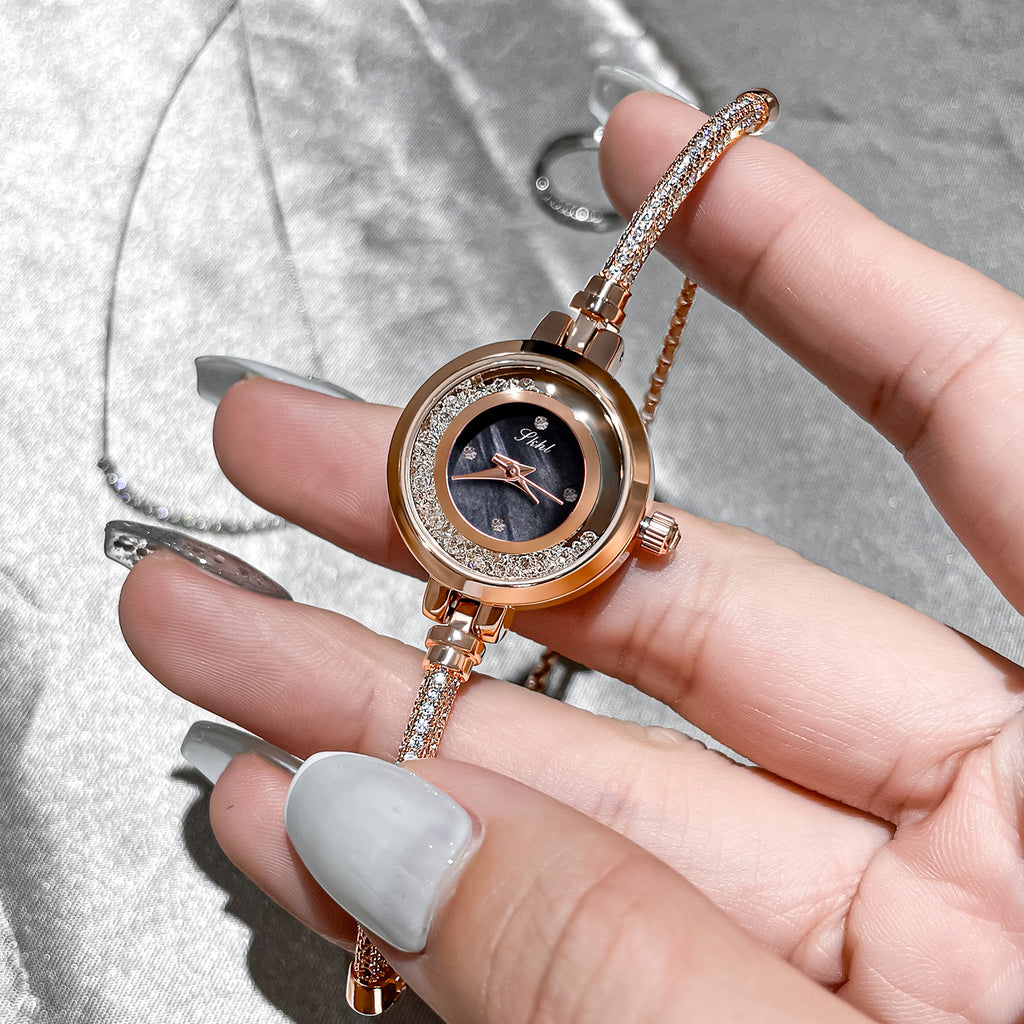 GESMART Women's Shell Dial Sand Flow Bracelet Quartz Watch Rhinestone Luxury Style Niche