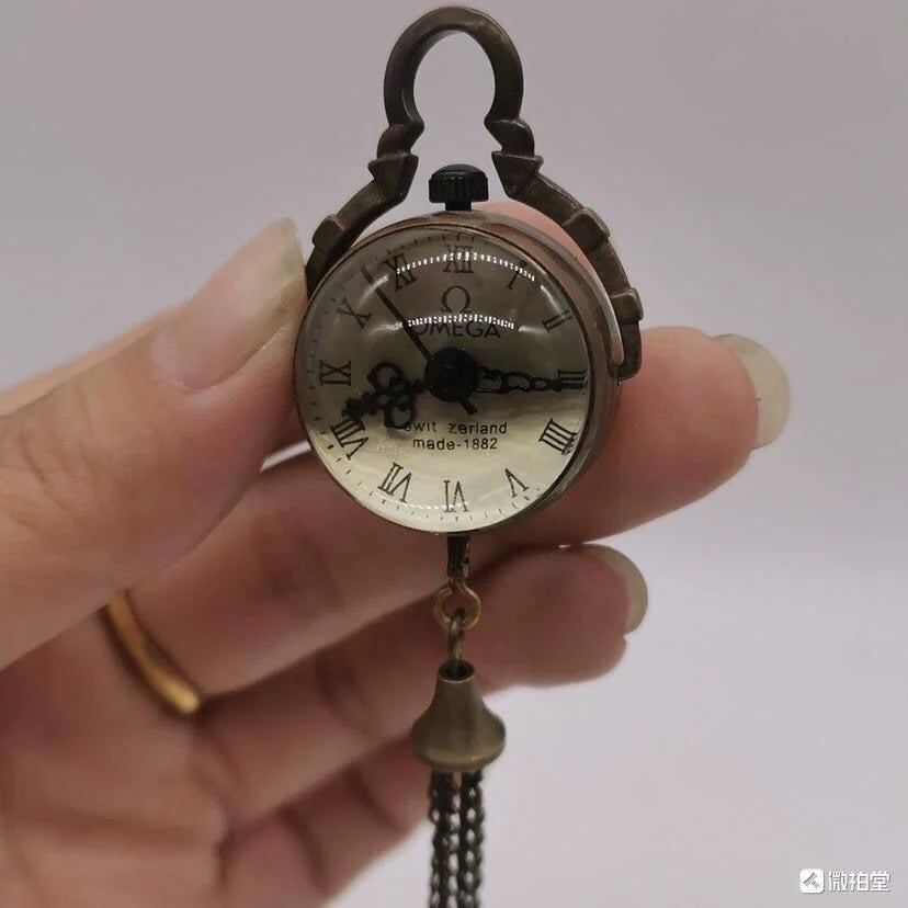 Mini Crystal Mechanical Pocket Watch Vintage Solid Copper Necklace Pendant