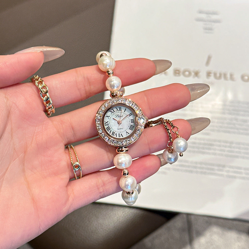 Women's Pull-Cord Pearl Bracelet Quartz Watch
