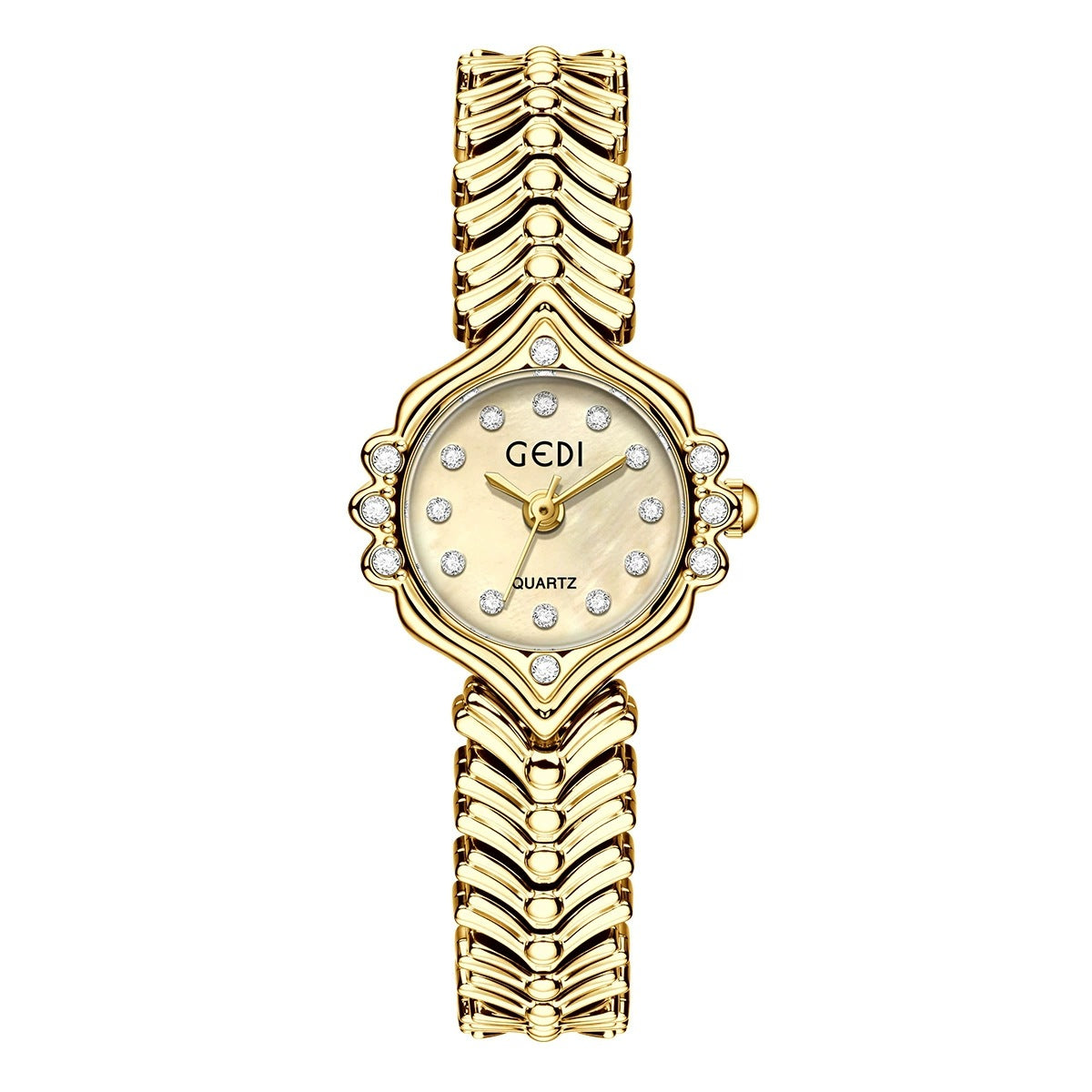 Women's Mother-of-Pearl Small-Dial Rhinestone Fishtail-Chain Quartz Watch