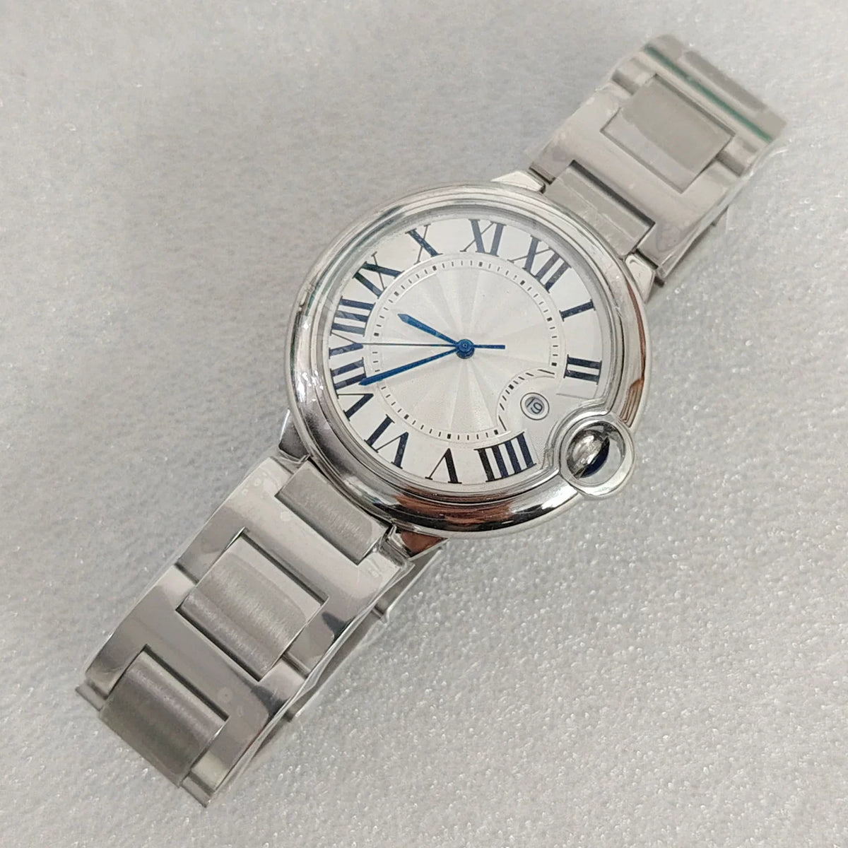 Men's 42mm Watch White Dial Non-Luminous Solid Back Mineral Glass 8215