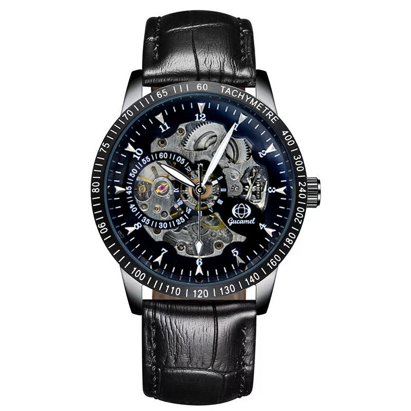 GESMART Men's Automatic Mechanical Watch Black Iridescent Dial Full Gold Tone Business Fashion