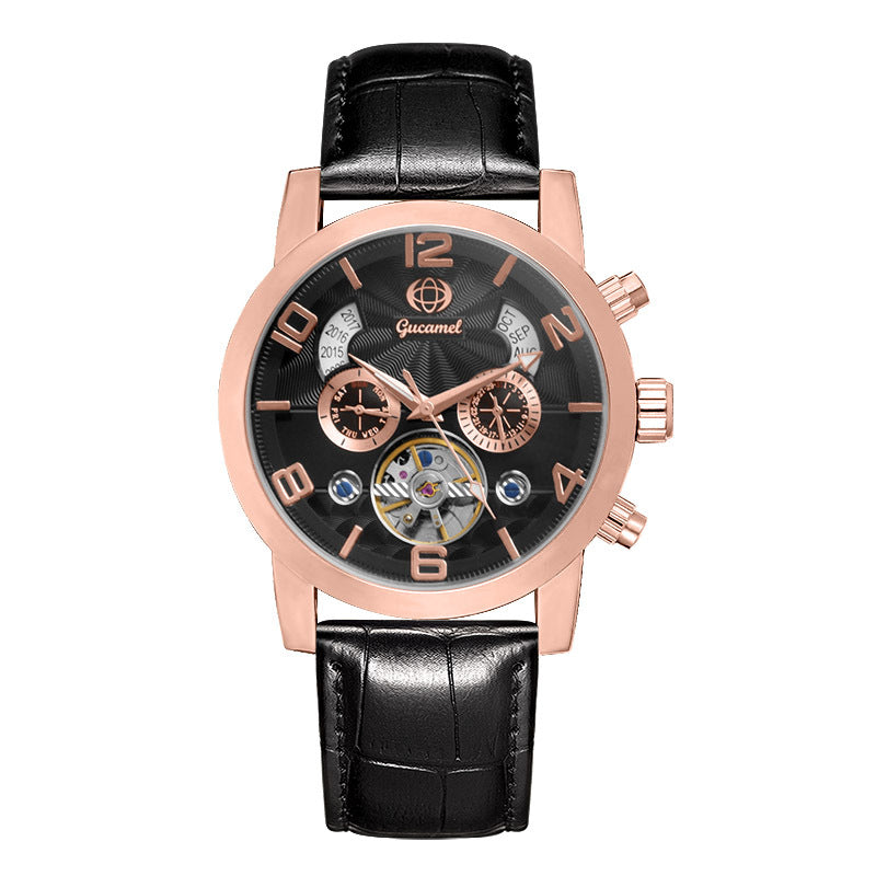 GESMART Men's Tourbillon Automatic Mechanical Watch Perpetual Calendar Leather Band Business