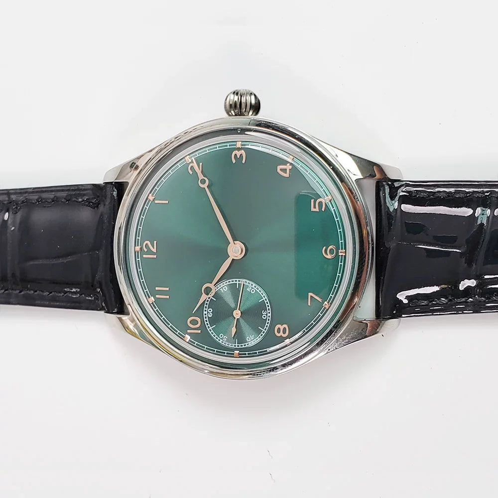 Men's 42mm Manual Wind Watch ST3600 Movement Green Gold Pumpkin Crown