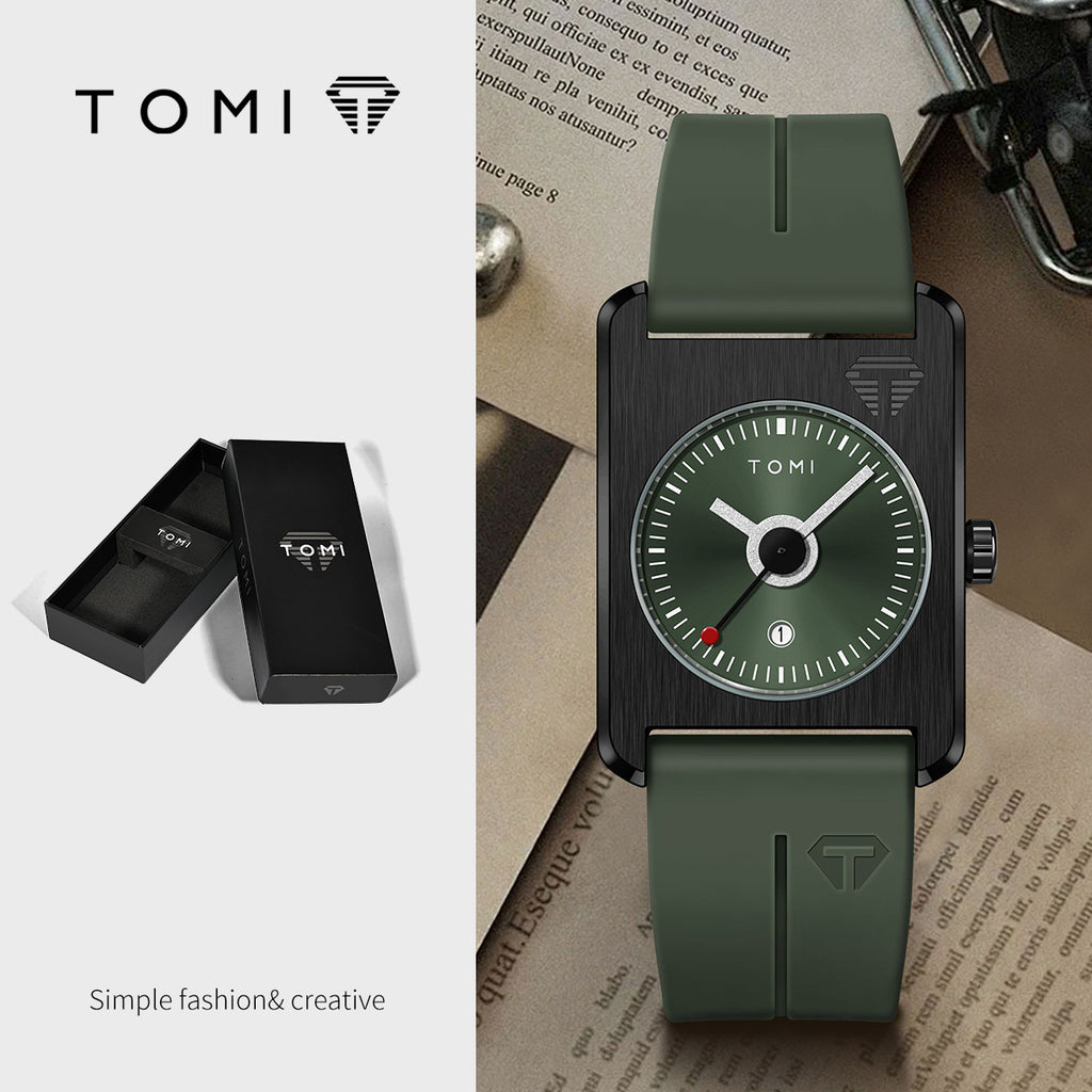 Unisex Square Calendar Student Rubber-Strap Watch