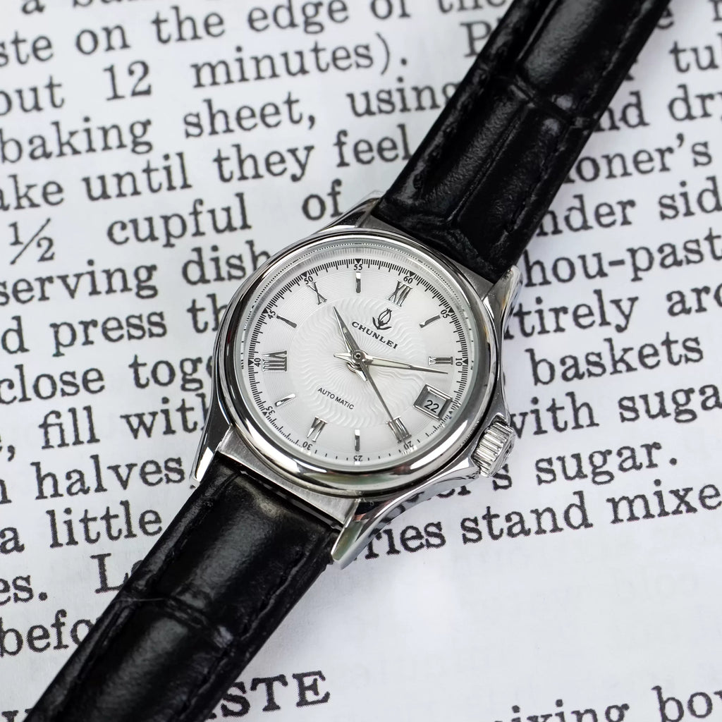 Chunlei Ladies Mechanical Watch Date Leather Strap Steel Minimalist Student