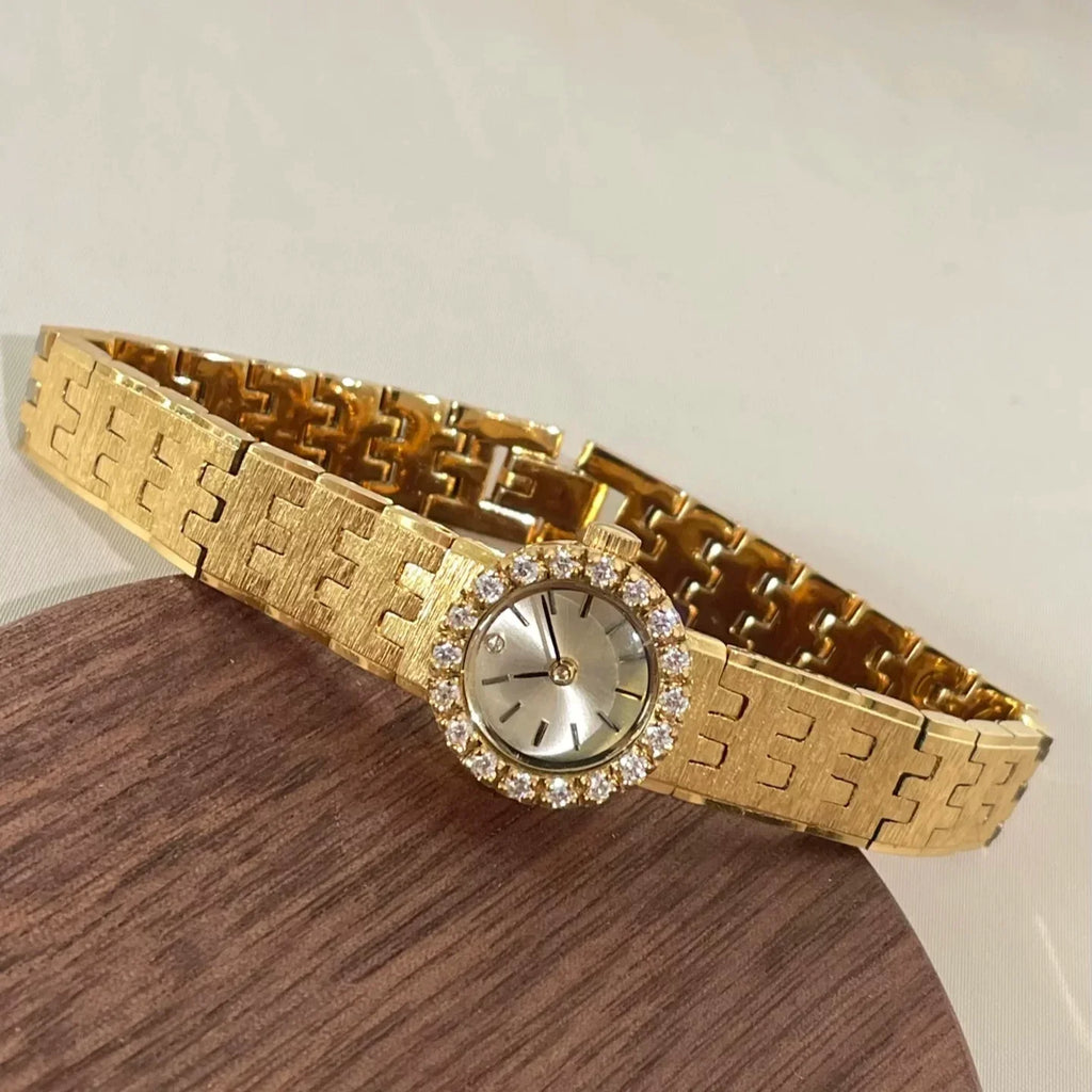 BABILA Ladies Small Gold Crystal-Set Watch Japan Vintage Fashion
