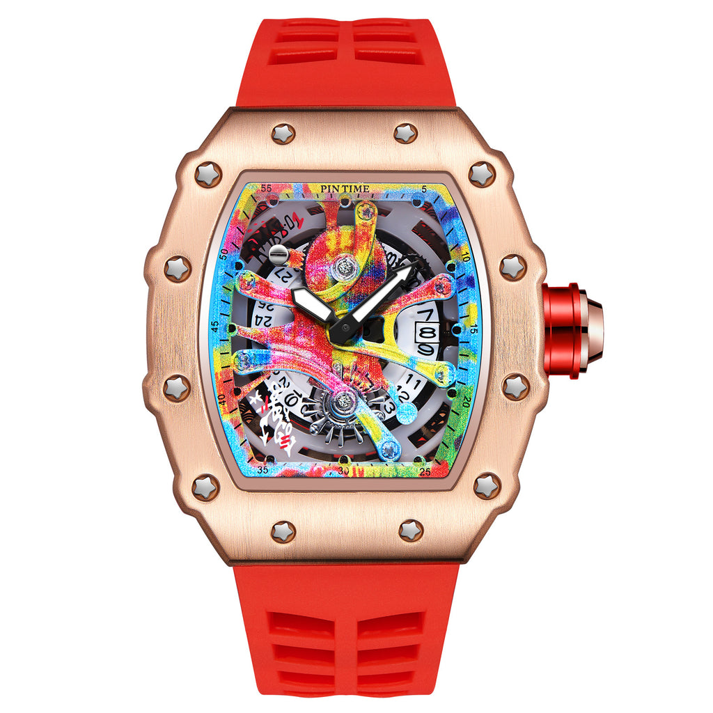 GESMART Men's Skeleton Graffiti Style Quartz Watch Fashion Trendy Premium Water Resistant
