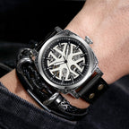GESMART Men's New Automatic Mechanical Watch Multifunction Engraved Pattern Luminous Water Resistant
