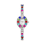 Women's Oval Rainbow CZ Bangle Bracelet Quartz Watch