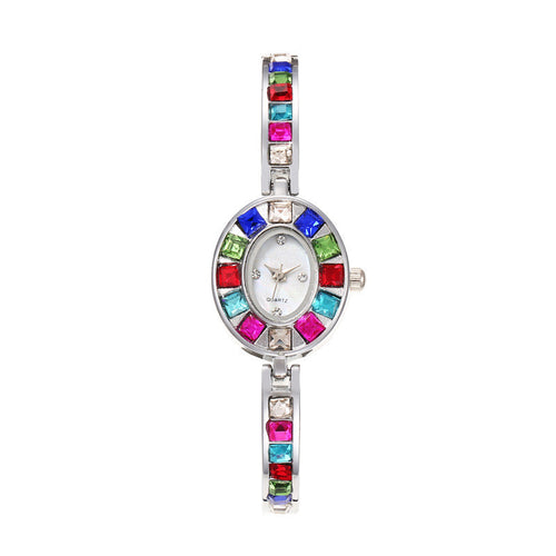 Women's Oval Rainbow CZ Bangle Watch