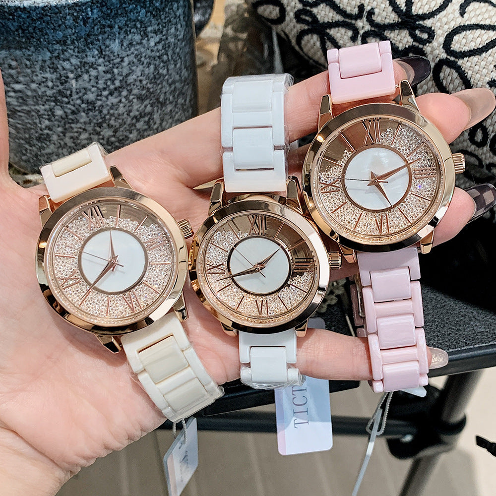 Women's Flowing-Sand Steel Ceramic Fashion Watch