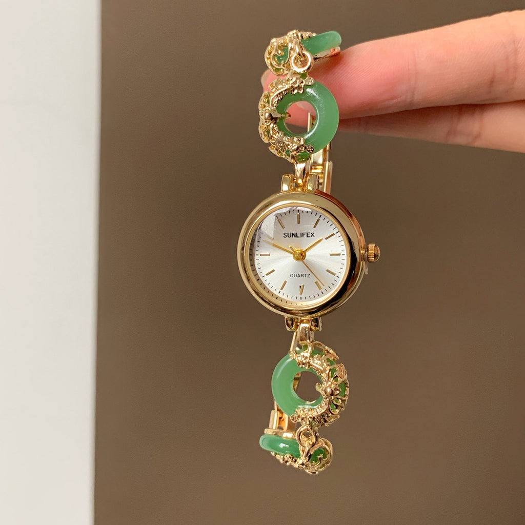 Women's Jade Peace-Buckle Bracelet Vintage Quartz Watch