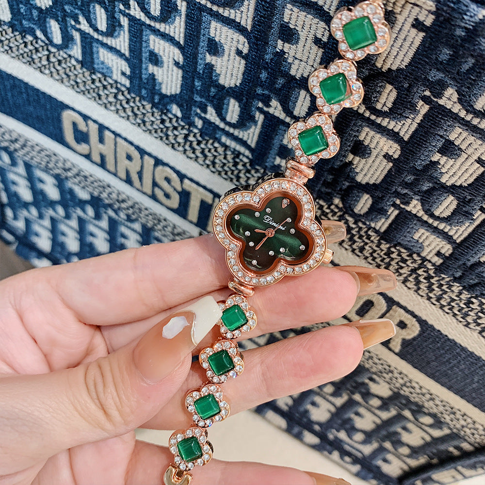 Women's Four-Leaf Clover Rhinestone Bracelet Quartz Watch