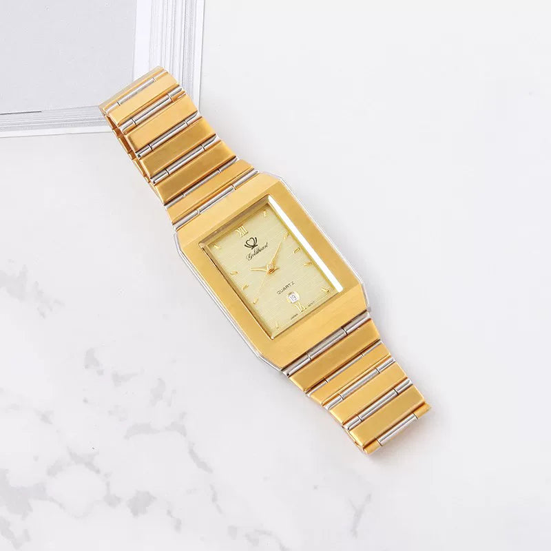 HAIDA Men's Quartz Watch Roman Numerals Yellow White Dial Steel Business NOS