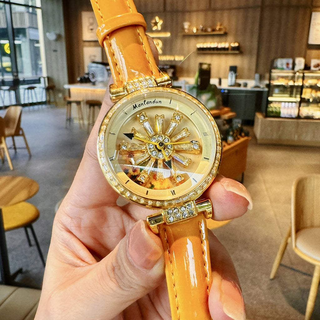 GESMART Women's Sunflower Fortune Wheel Quartz Watch Creative Turning Disc Ladies Wristwatch