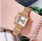 GESMART Women's New Small Square Quartz Watch Rhinestone Mesh Band Gold Tone Water Resistant