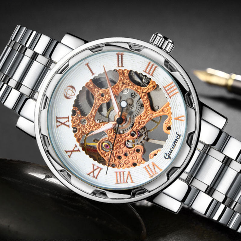GESMART Men's Hand Winding Mechanical Skeleton Watch Exhibition Case Back Fashion